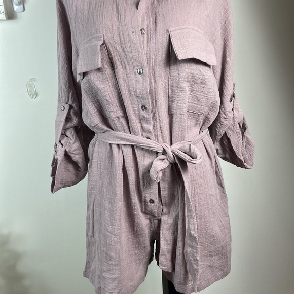 Gauze belted romper (lilac) - Picture 6 of 6